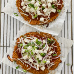tofu pizza on cooling rack